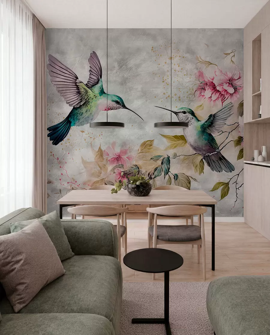 Fototapetes Akvareļu kolibri uz zara u93994