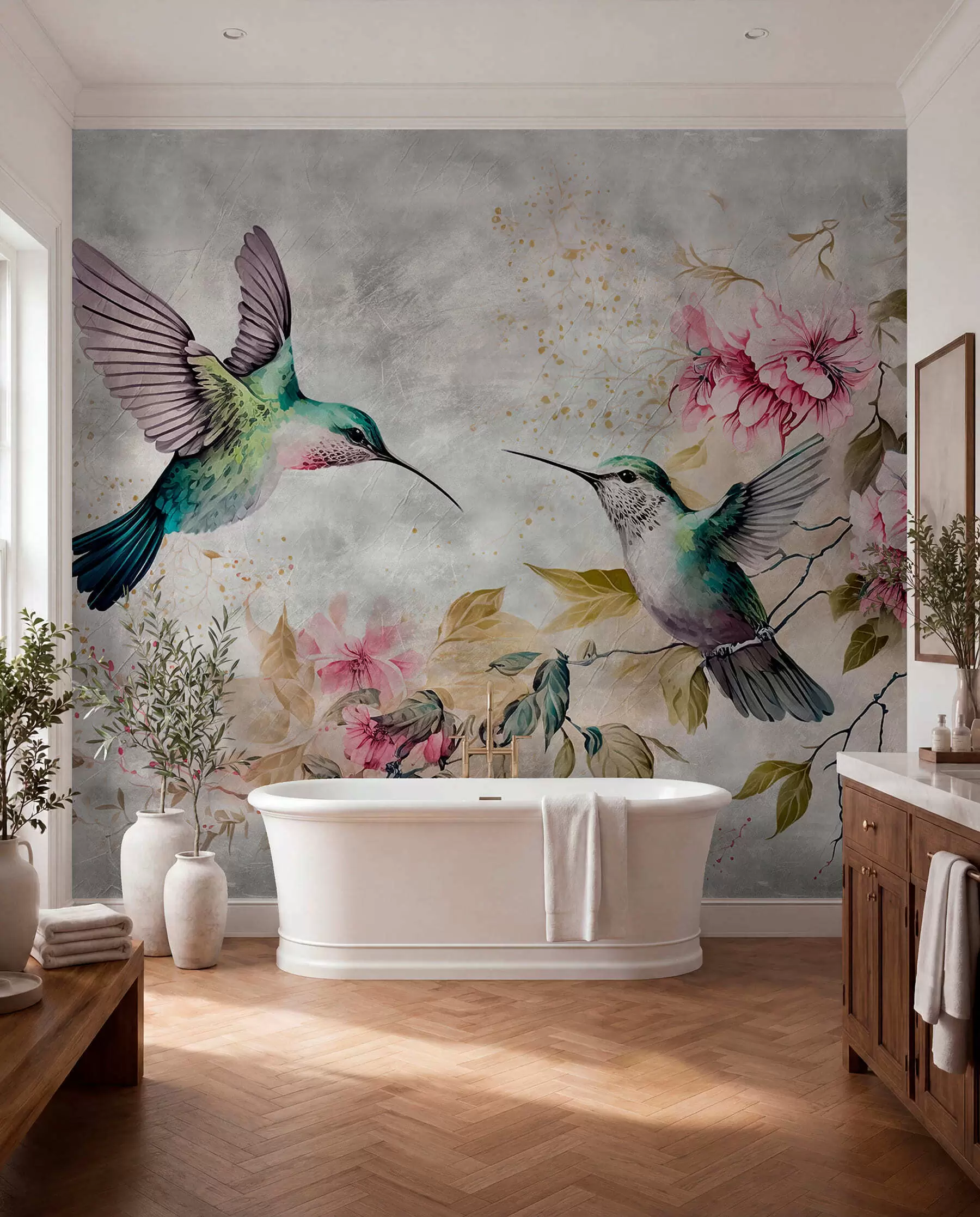 Fototapetes Akvareļu kolibri uz zara u93994