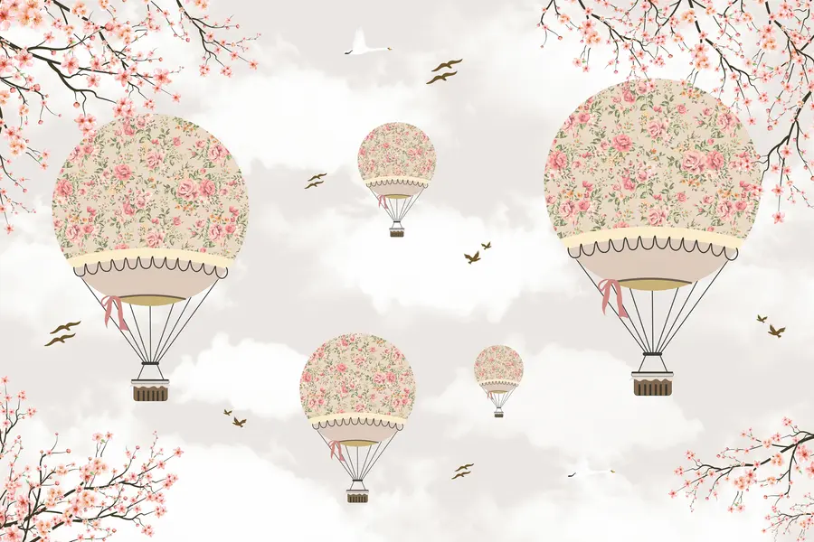 Fototapetes Baloni ar ziediem un sakuras zariem u94445