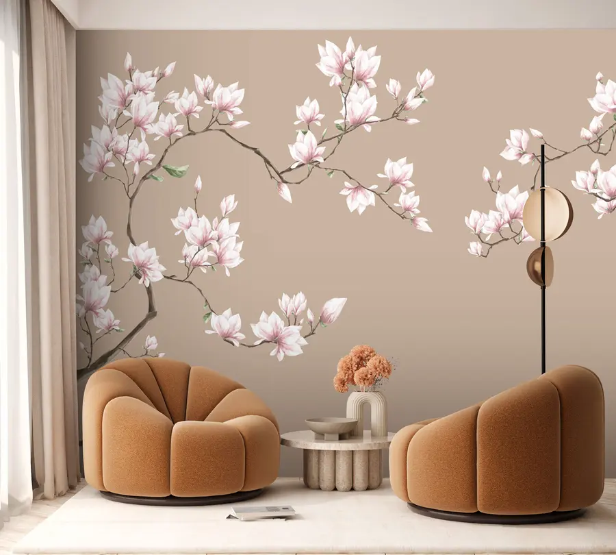 Fototapetes Rozā magnolijas ziedošie zari u94363