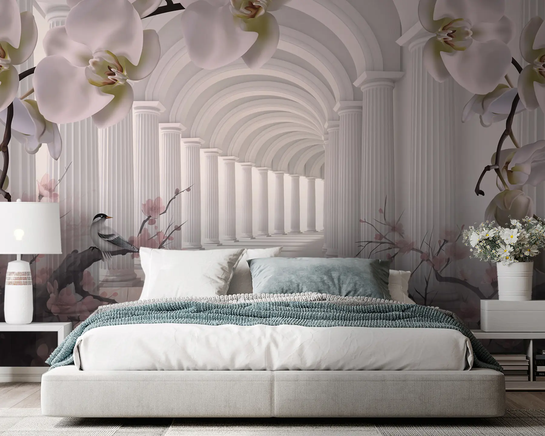 Fototapetes Skaists tunelis ar putniem un orhidejām u94513