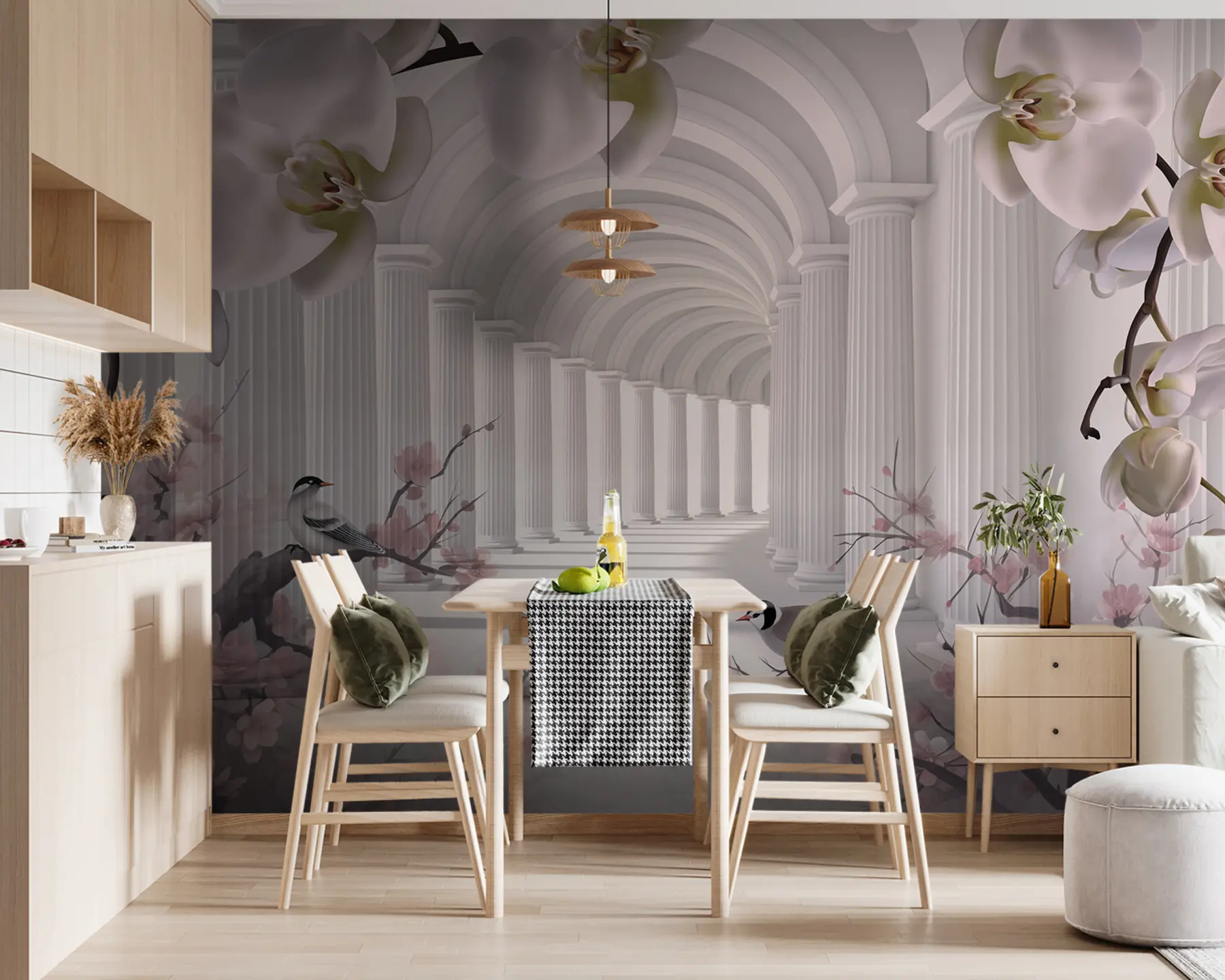 Fototapetes Skaists tunelis ar putniem un orhidejām u94513