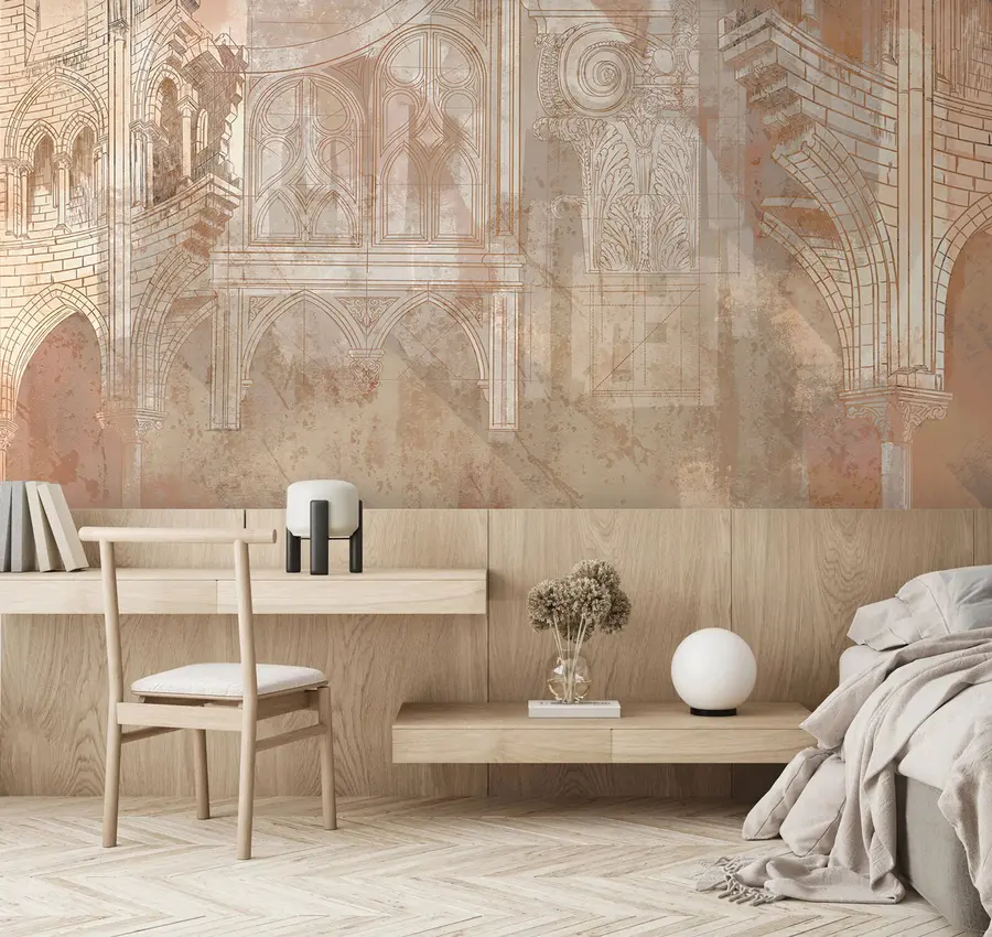 Fototapetes Kolonnu un monogrammas arhitektūras mākslas zīmējums u95126