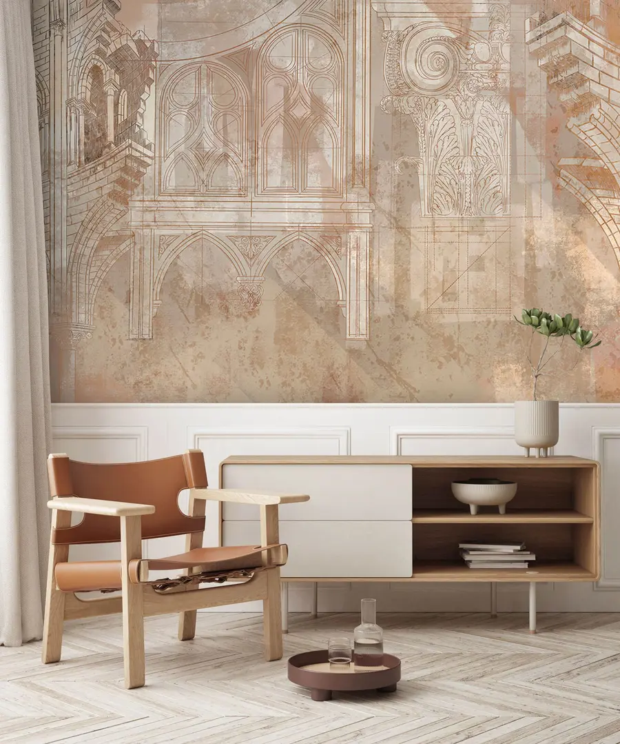 Fototapetes Kolonnu un monogrammas arhitektūras mākslas zīmējums u95126