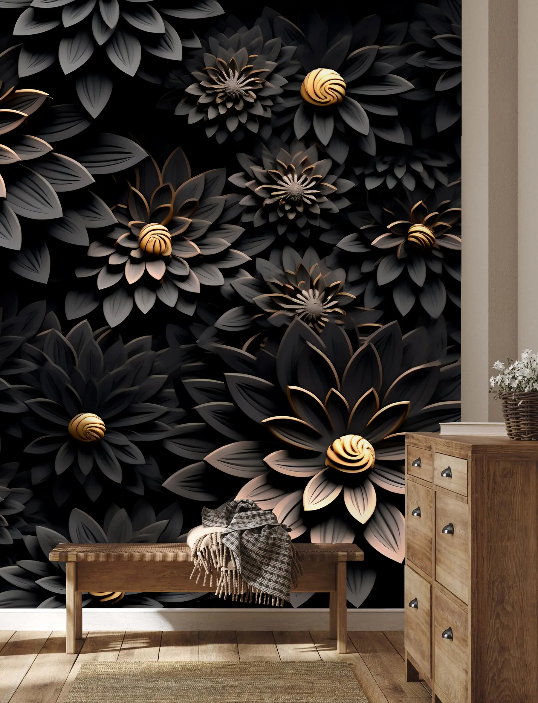 Fototapetes Melni ziedi ar 3D efektu u95249