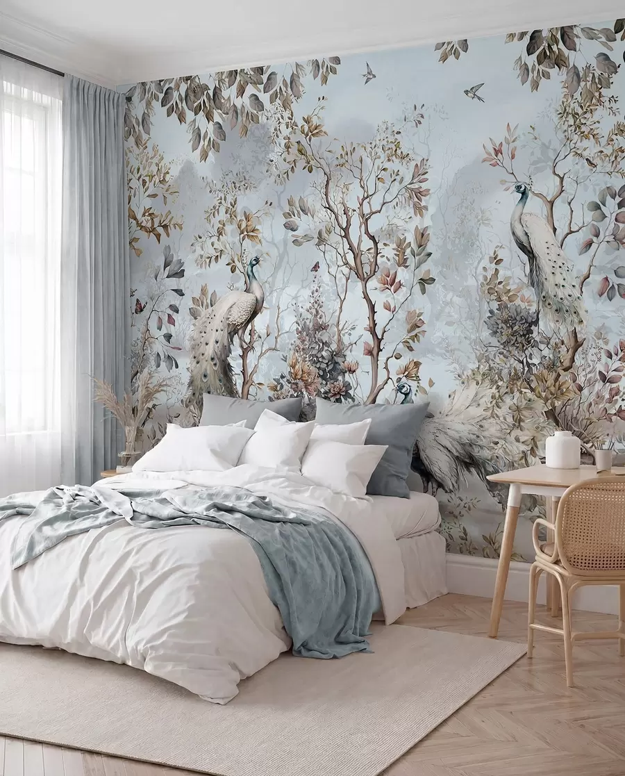Fototapetes Chinoiserie Ķīniešu stila augi un pāvi u94849
