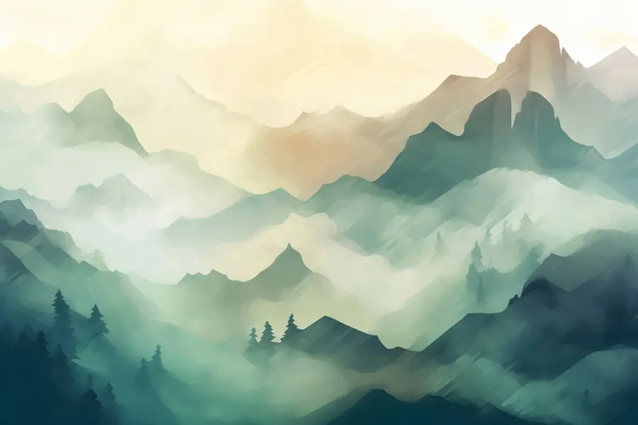 Fototapetes Kalni miglainā mežā u95994