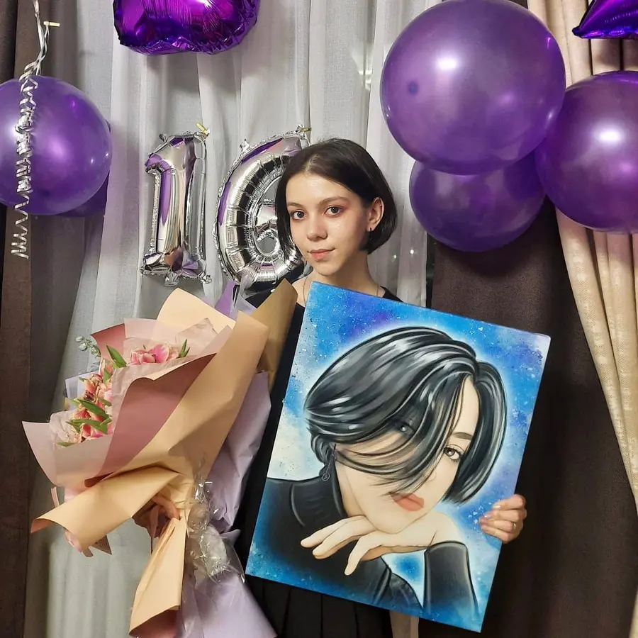 Glezna Frizūra, violeta un zila s34673