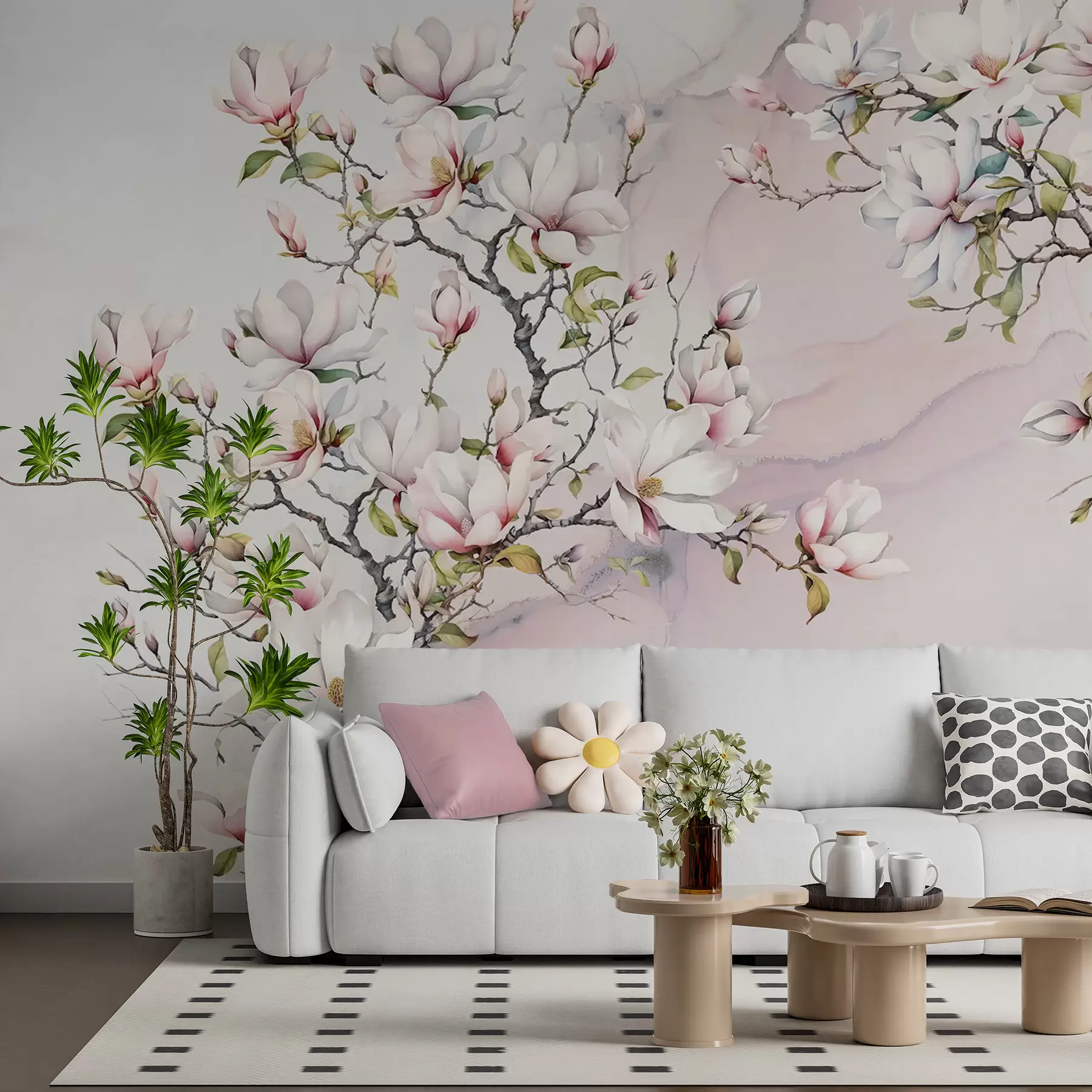 Glezna Ziedošas magnolijas koki uz marmora fona u96114
