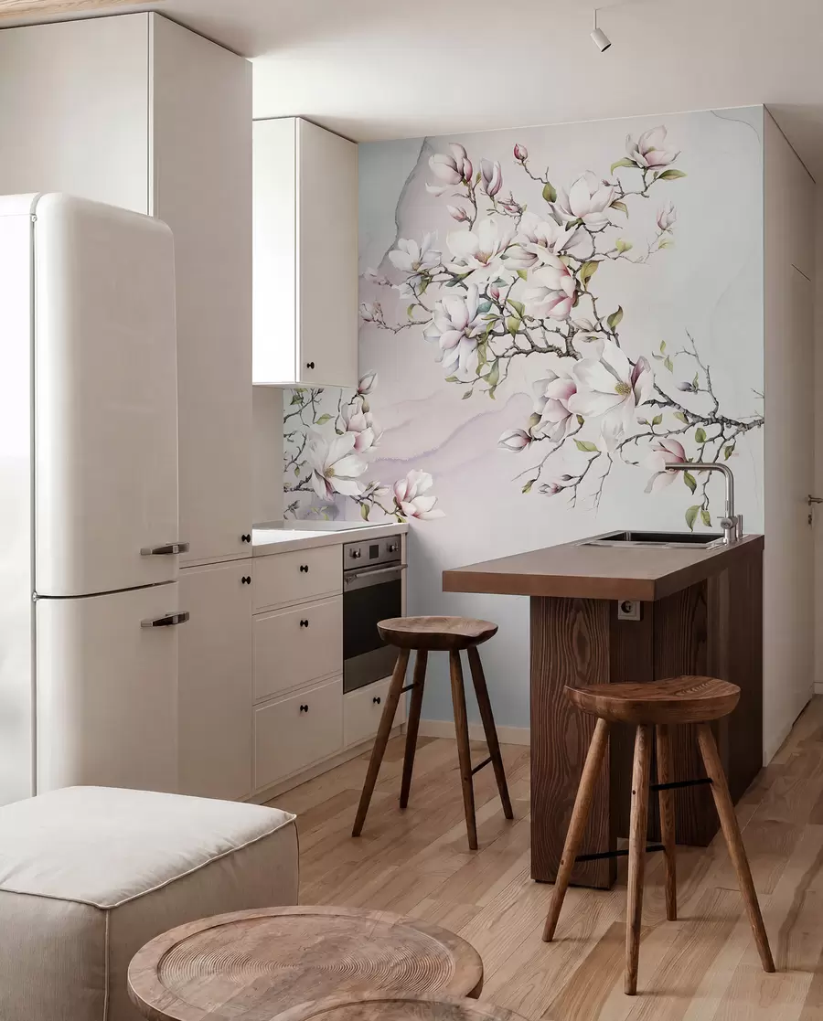 Fototapetes Ziedošas magnolijas koki uz marmora fona u96114