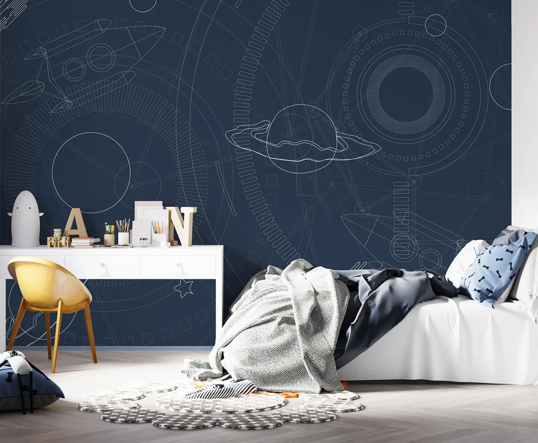 Fototapetes Kosmosa ilustrācija, planētas, kosmosa kuģis u95918