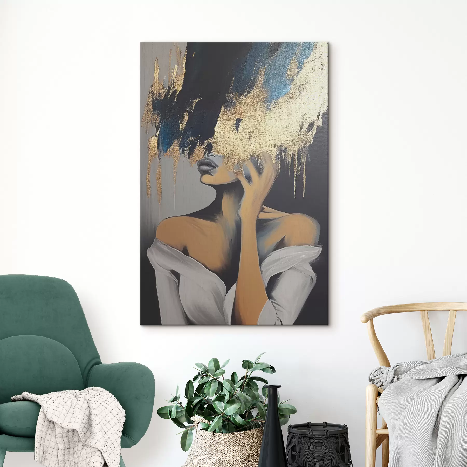 Fototapetes Jauna sieviete ar melnu krāsu uz sejas akvareļgleznojumā s34863