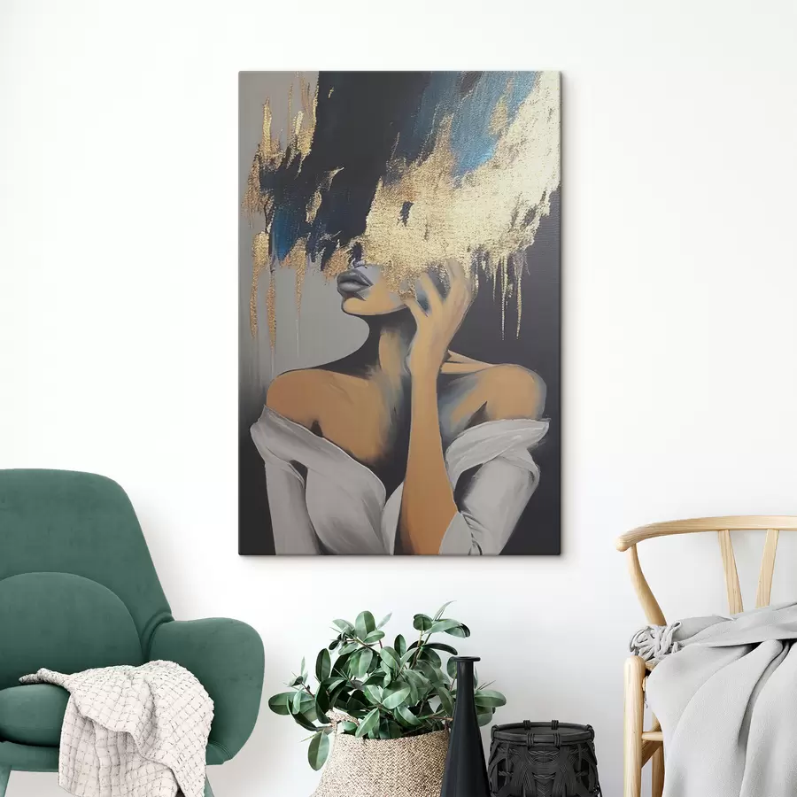 Glezna Jauna sieviete ar melnu krāsu uz sejas akvareļgleznojumā s34863