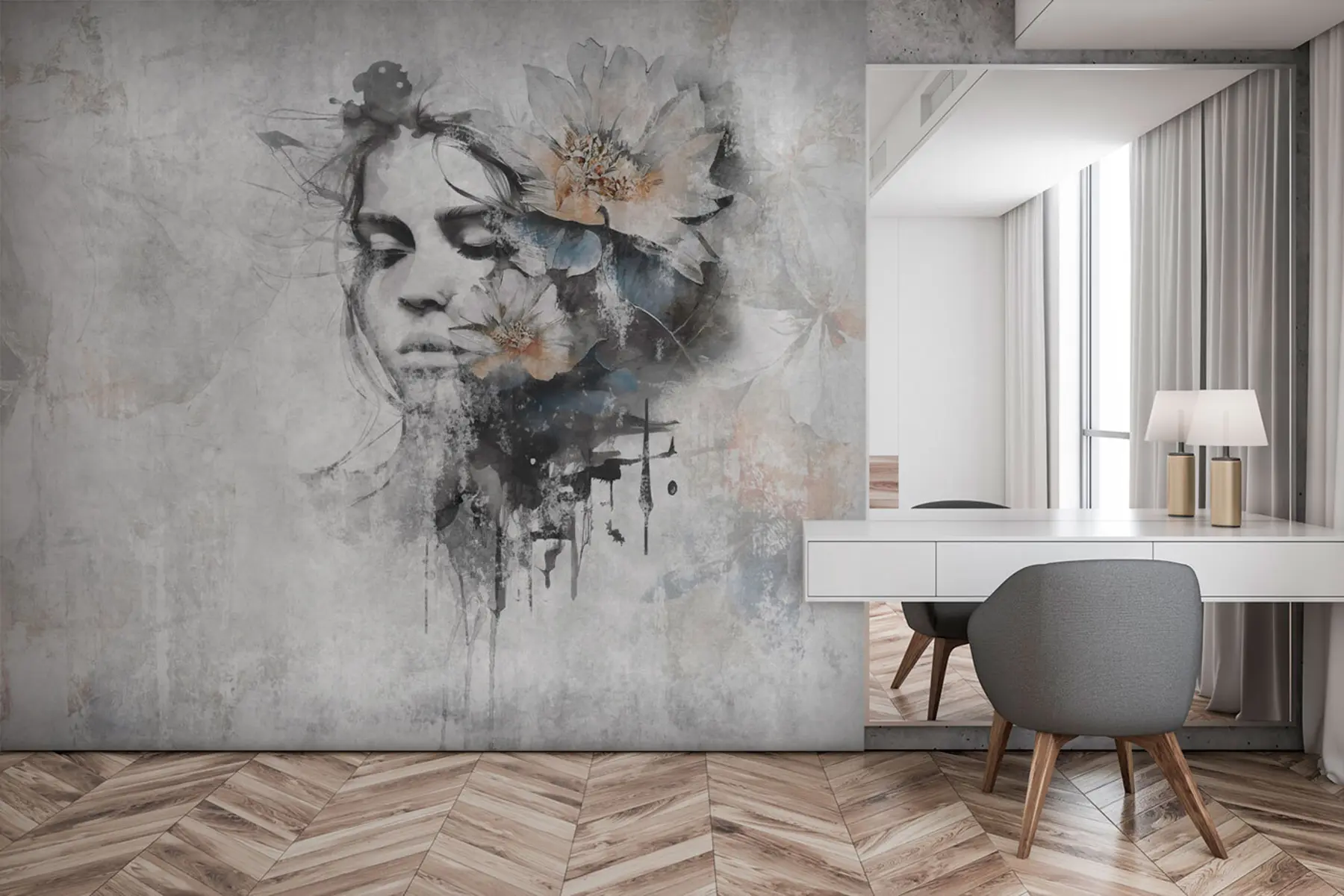 Fototapetes Meitenes sejas siluets uz betona sienas u96118