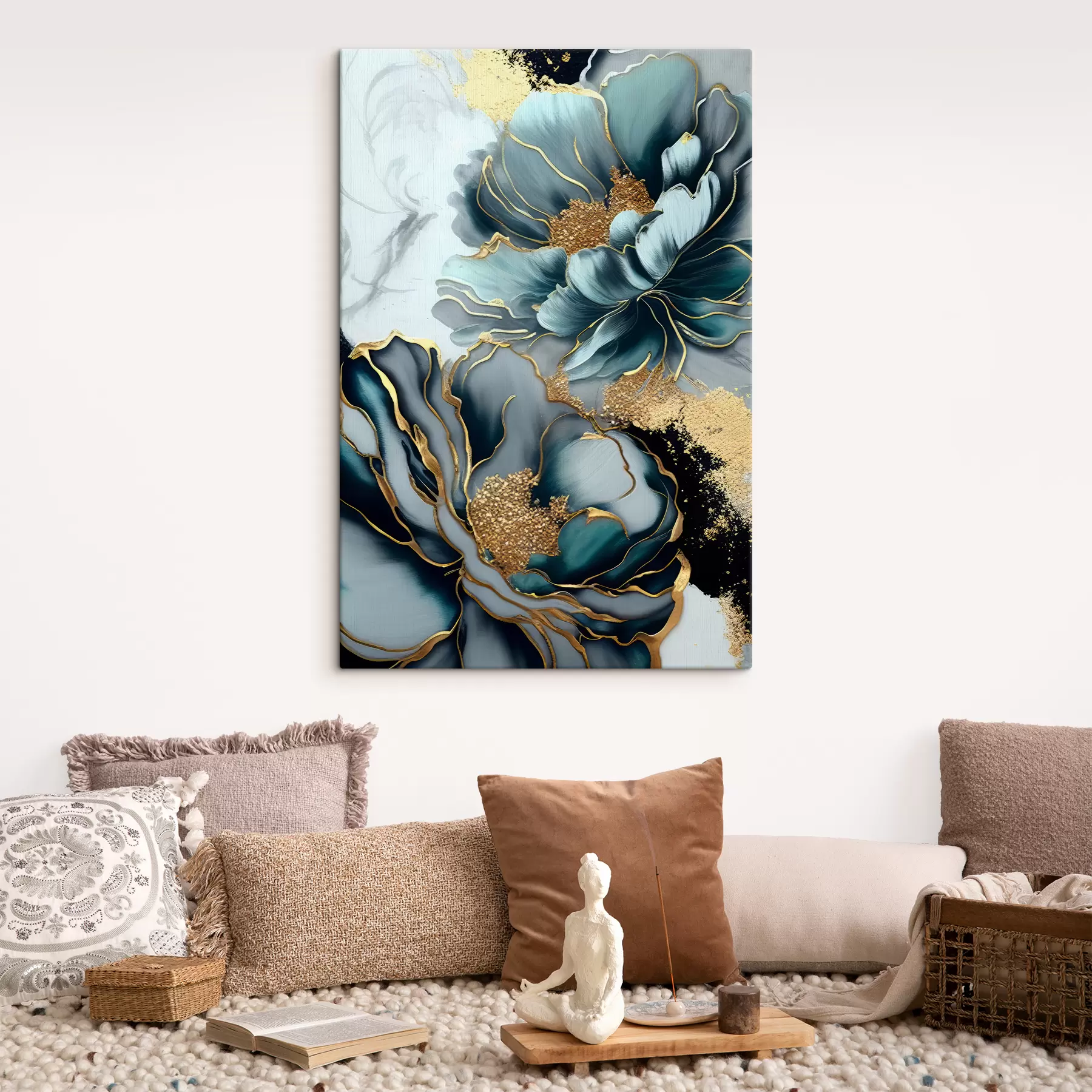 Glezna Zilas puķes ar kontūrām s35447