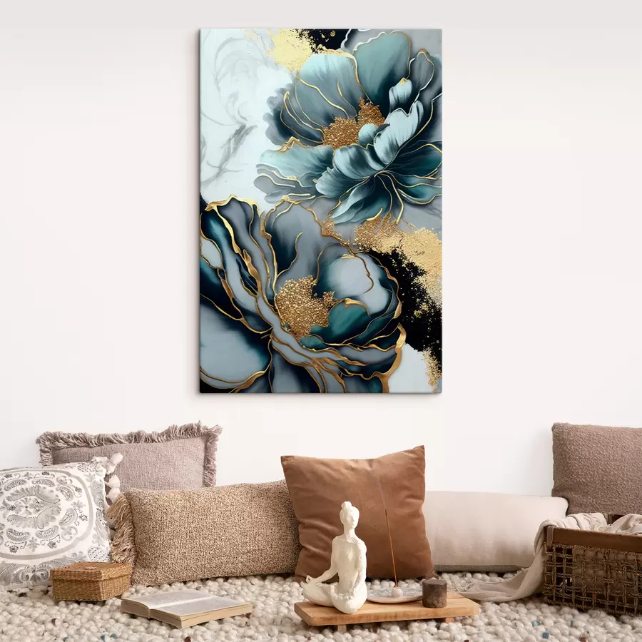 Glezna Zilas puķes ar kontūrām s35447