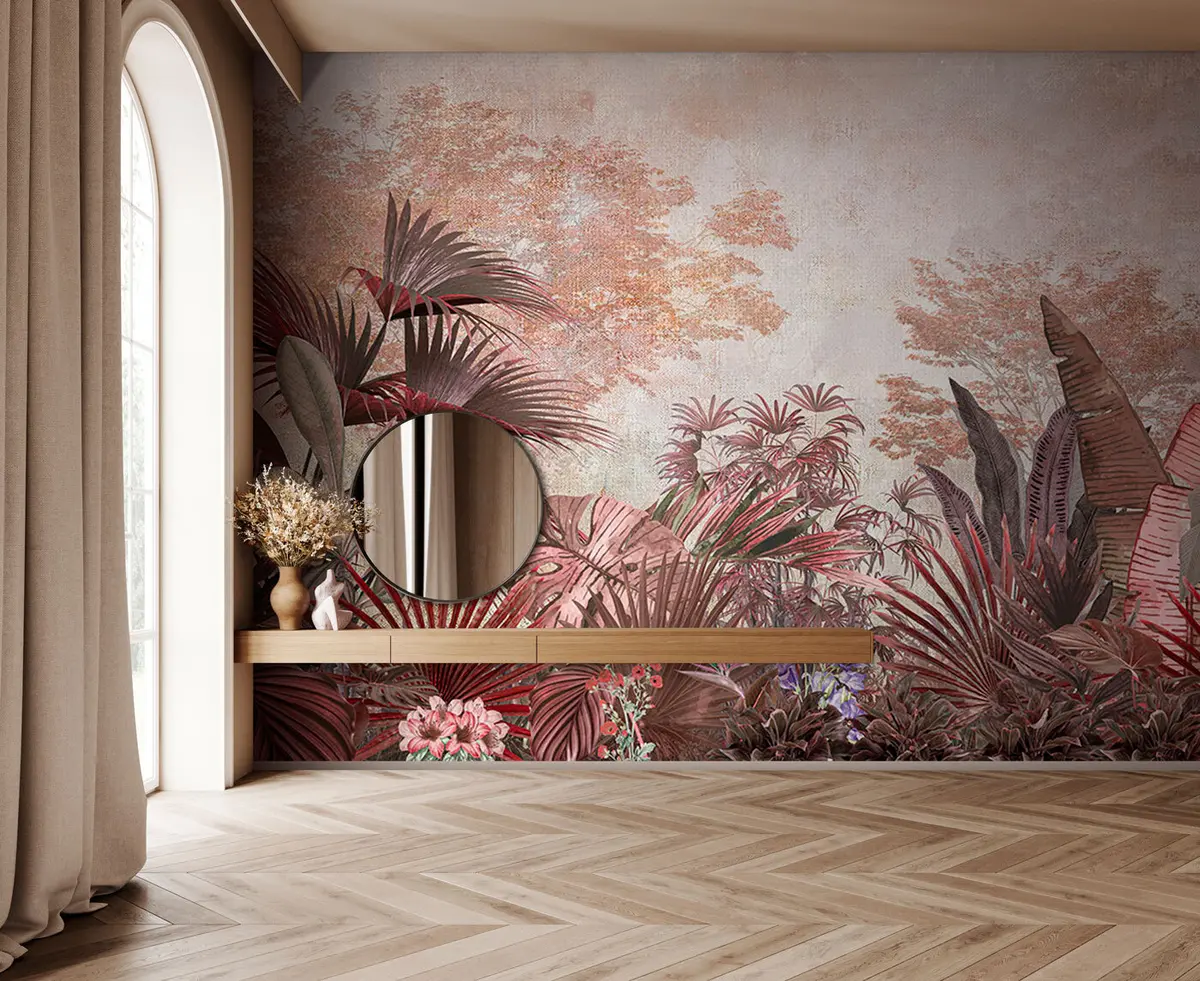 Fototapetes Ilustrācija no vintage tropu tapetes ar eksotisku palmu lapotni u97104