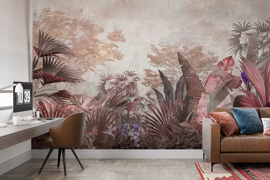 Fototapetes Ilustrācija no vintage tropu tapetes ar eksotisku palmu lapotni u97104