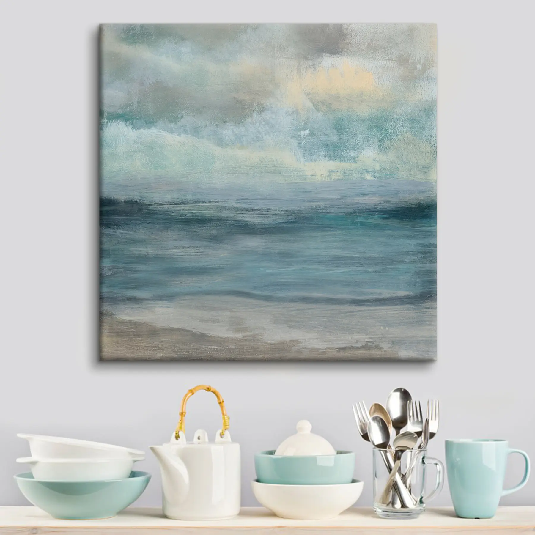 Fototapetes Rami okeāna viļņi zem apmākušām debesīm s35720