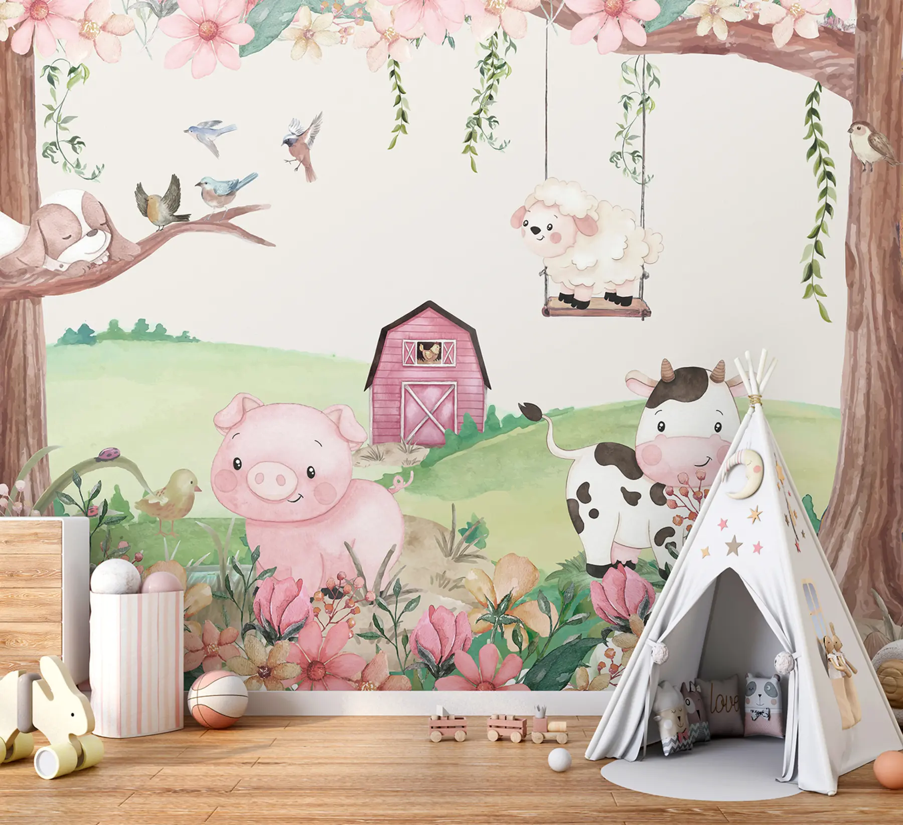 Fototapetes Lauku ainava ar dzīvniekiem u97370