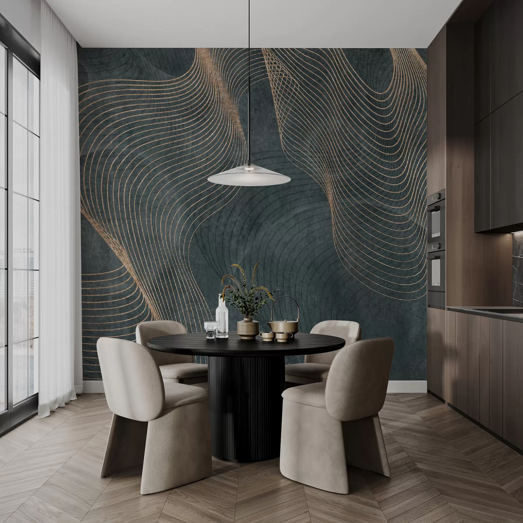 Fototapetes Zaļās krāsas viļņotas līnijas  u97469v1