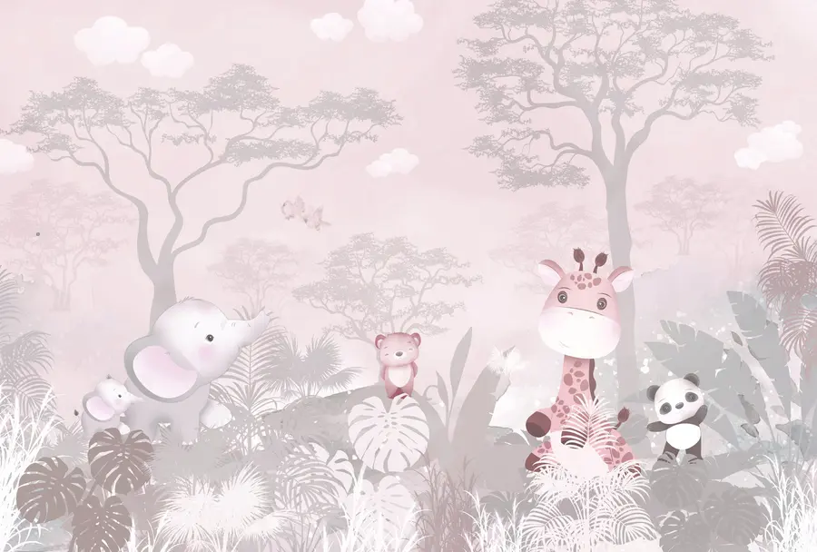 Fototapetes Jauki maz dzīvnieciņi savanā rozā krāsās u73878v3