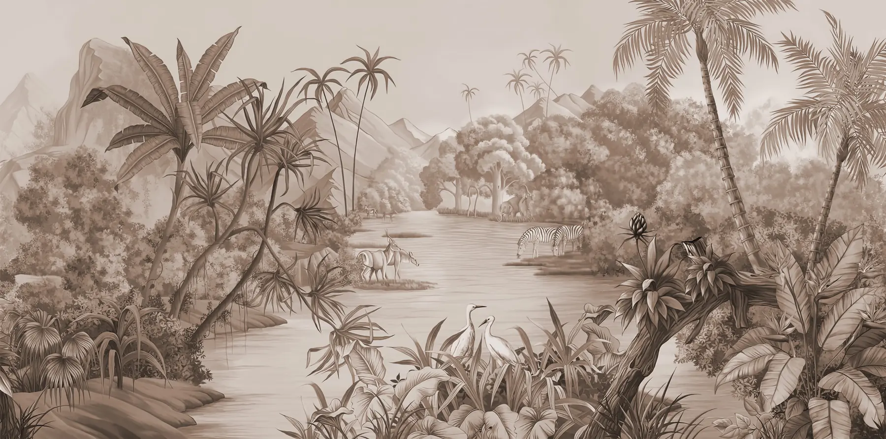 Fototapetes Melnbaltie tropi brūnās krāsās u59040v1