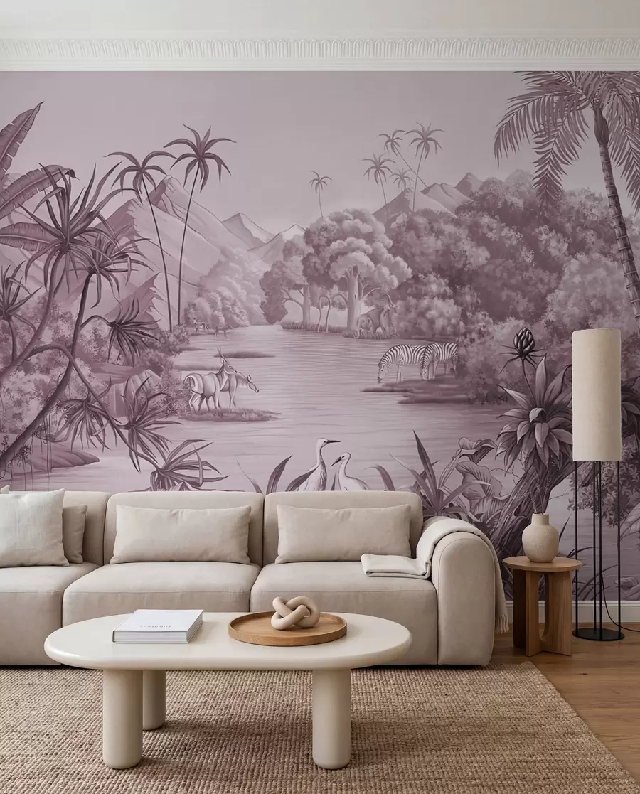 Fototapetes Melnbaltie tropi violetās krāsās u59040v3
