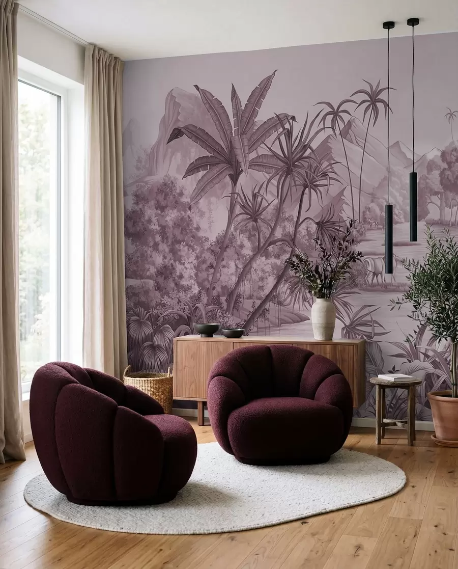 Fototapetes Melnbaltie tropi violetās krāsās u59040v3