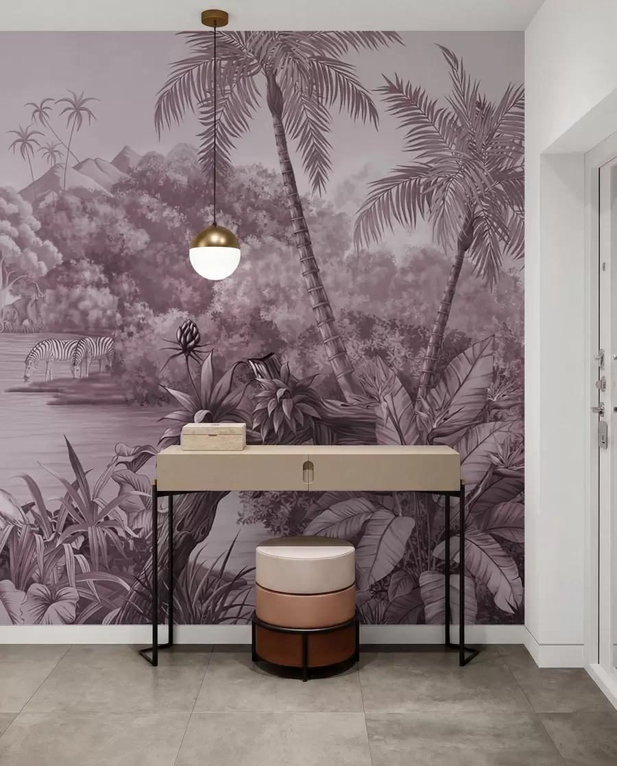 Fototapetes Melnbaltie tropi violetās krāsās u59040v3