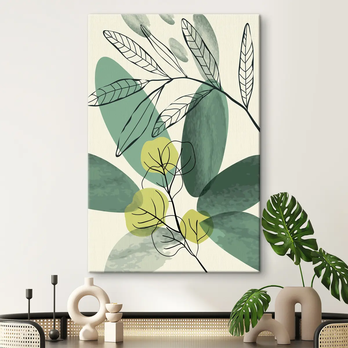 Glezna Akvareļkrāsas zīmējums ar boho lapām s36106