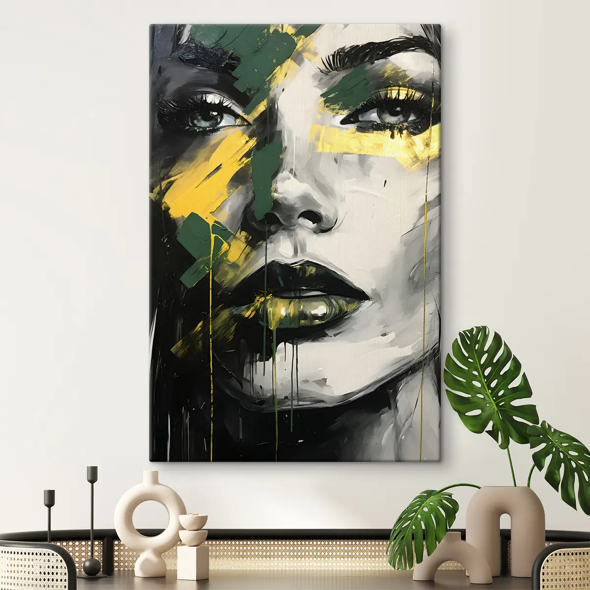 Glezna Sievietes portrets ar acu un lūpu detaļām s36157