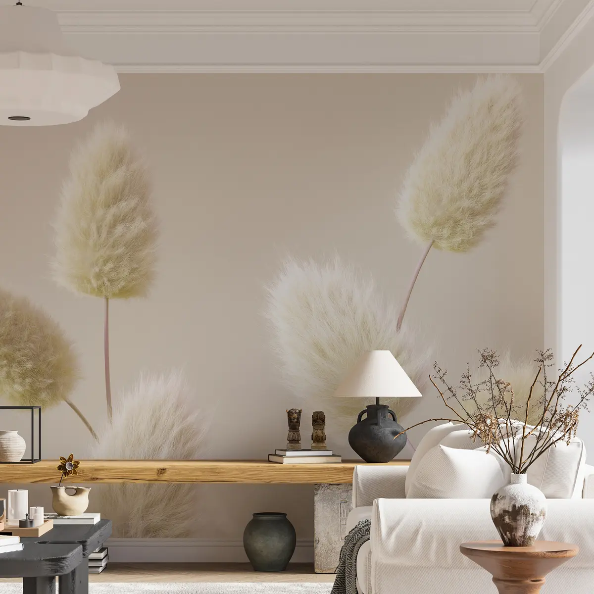 Fototapetes Moderns bēšs žāvēti ziedi boho stilā u98432v1