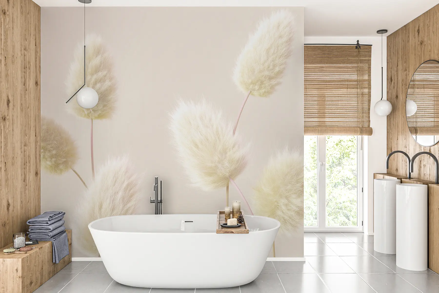 Fototapetes Moderns bēšs žāvēti ziedi boho stilā u98432v1