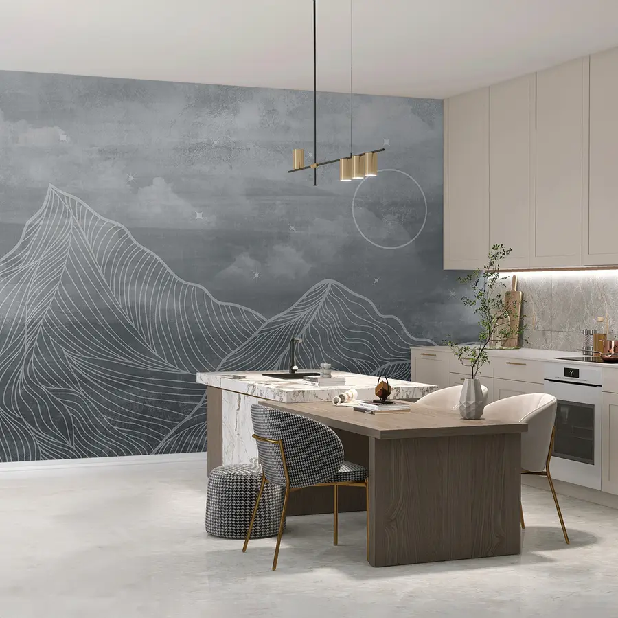 Fototapetes Grunge tekstūra ar mākoņiem un kalniem, pelēka krāsa, dabas tēma Māksla u98838v1