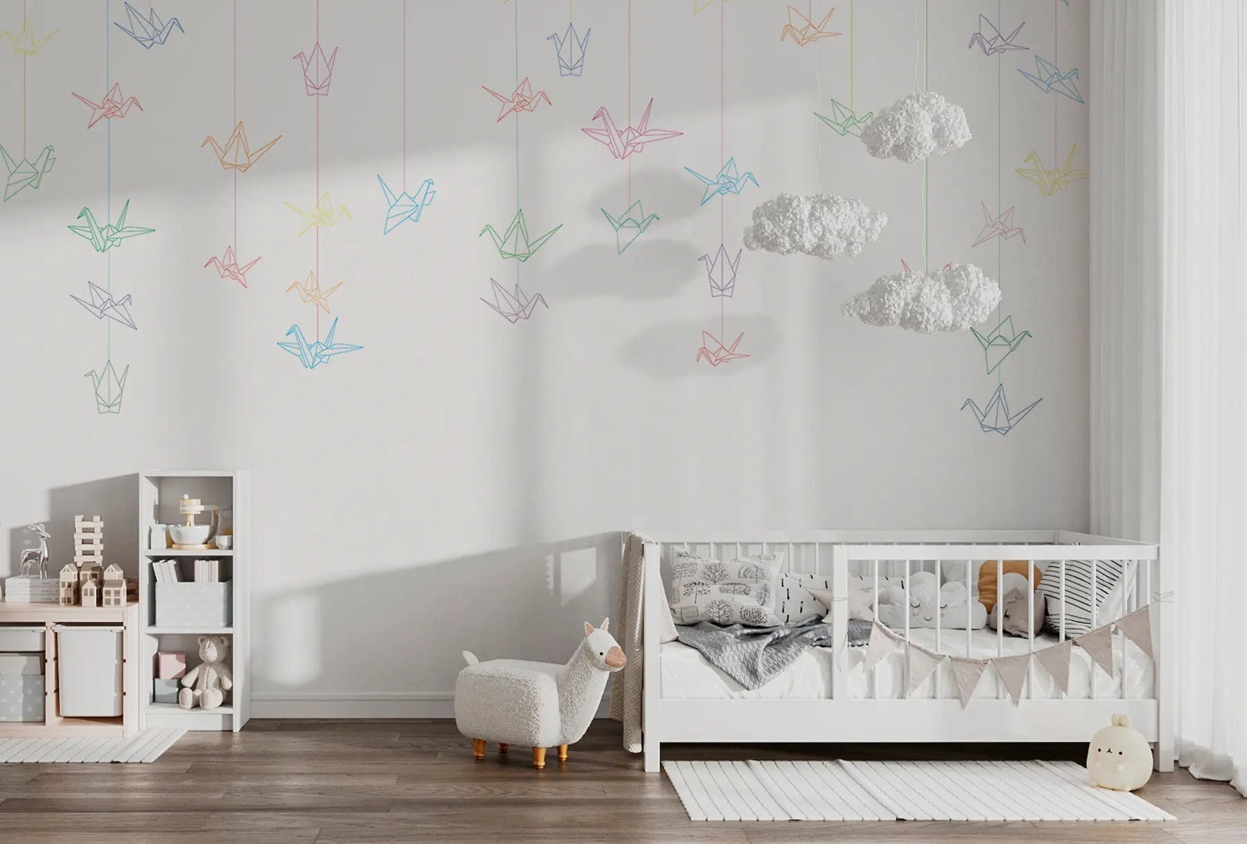 Fototapetes Origami dzērves krāsā u98953