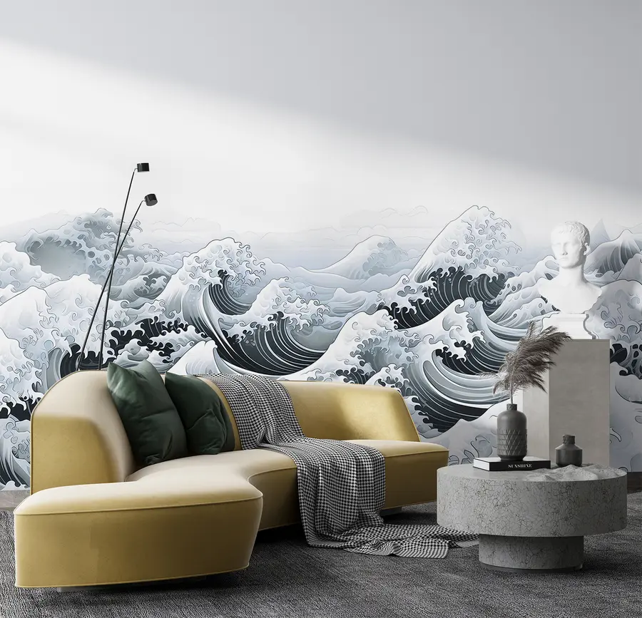 Fototapetes Japāņu stila jūras viļņi, okeāna tēma, jūras, maigas krāsas u98898