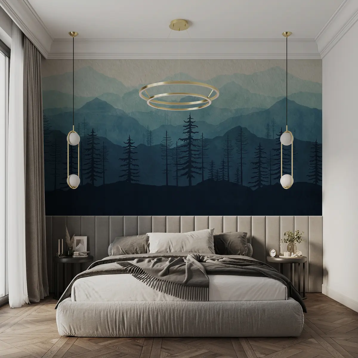 Fototapetes Zili vienkrāsaini kalni ar akvareļkrāsas faktūru u98925