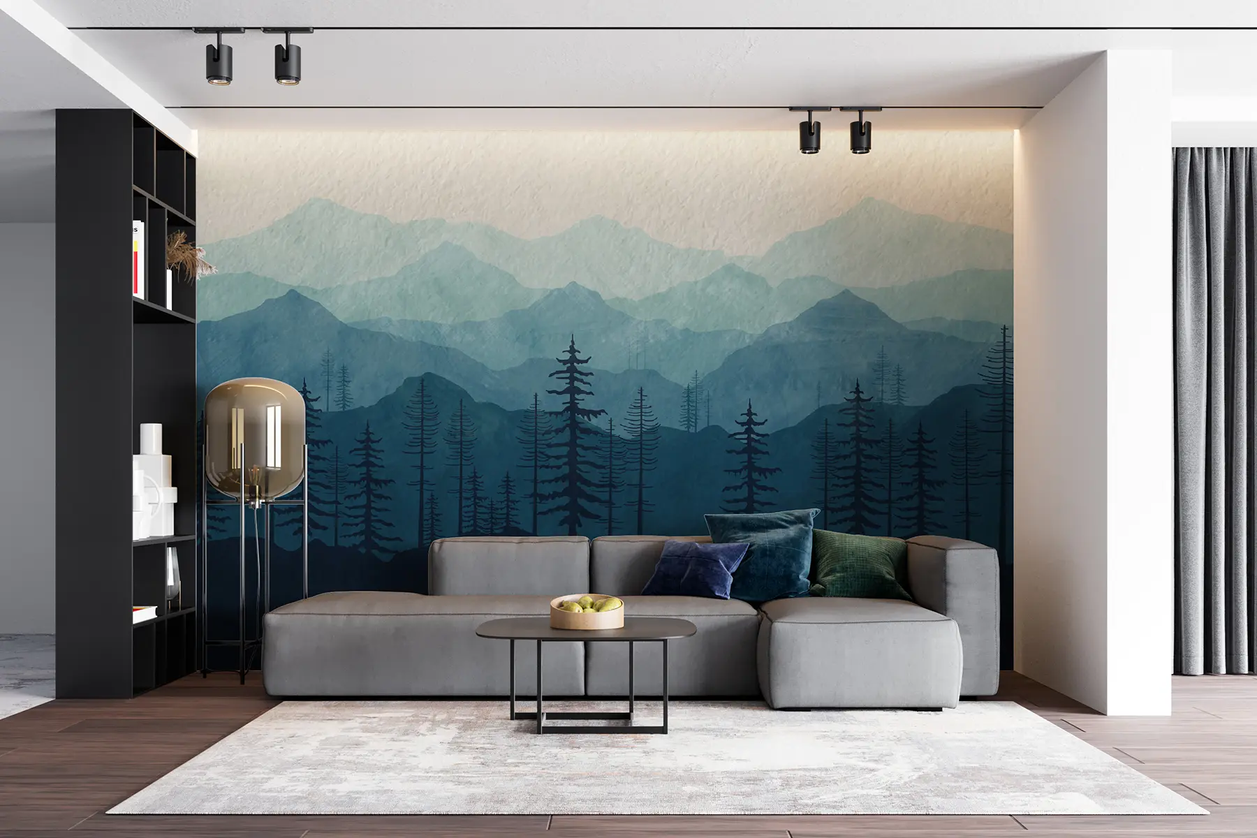 Fototapetes Zili vienkrāsaini kalni ar akvareļkrāsas faktūru u98925