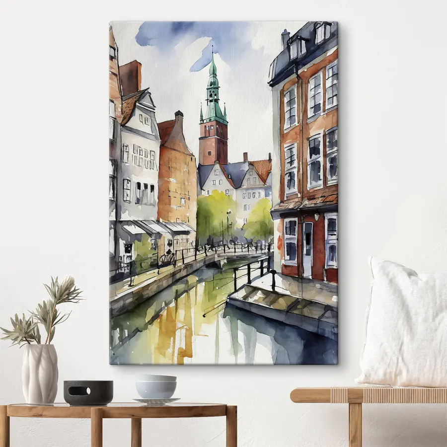 Glezna Burvīga kanāla ainava dinamiskā pilsētā s36682