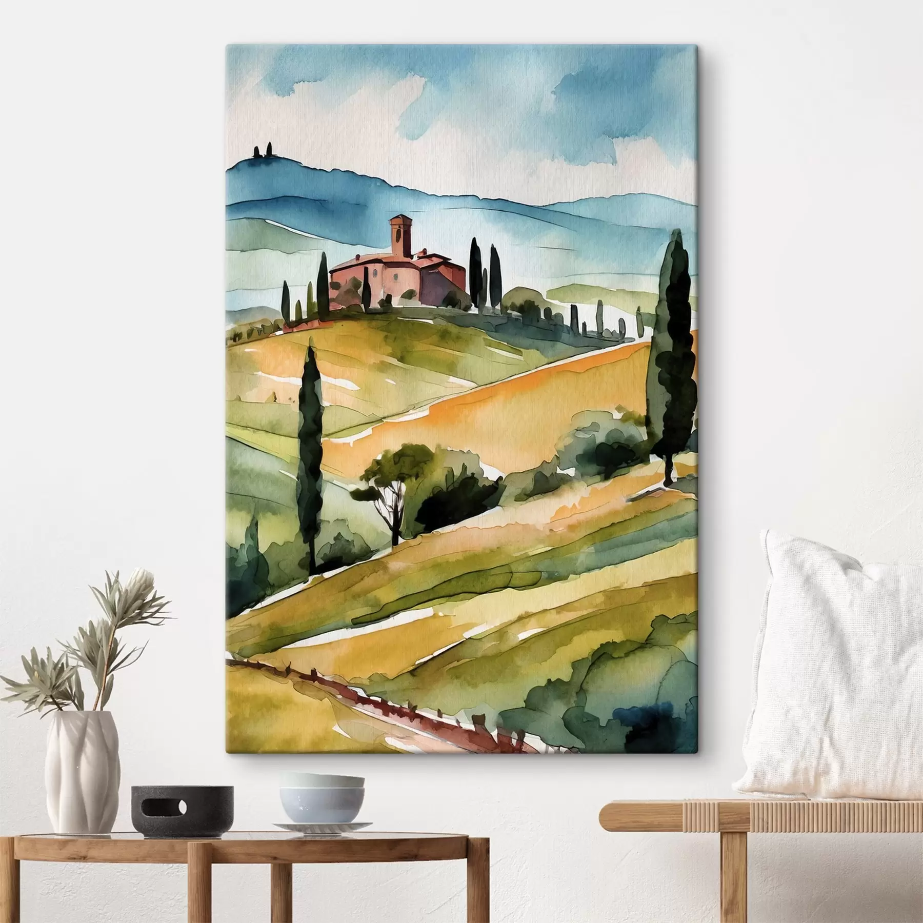 Fototapetes Mierīga lauku ainava ar līdzenām pakalnēm s36683