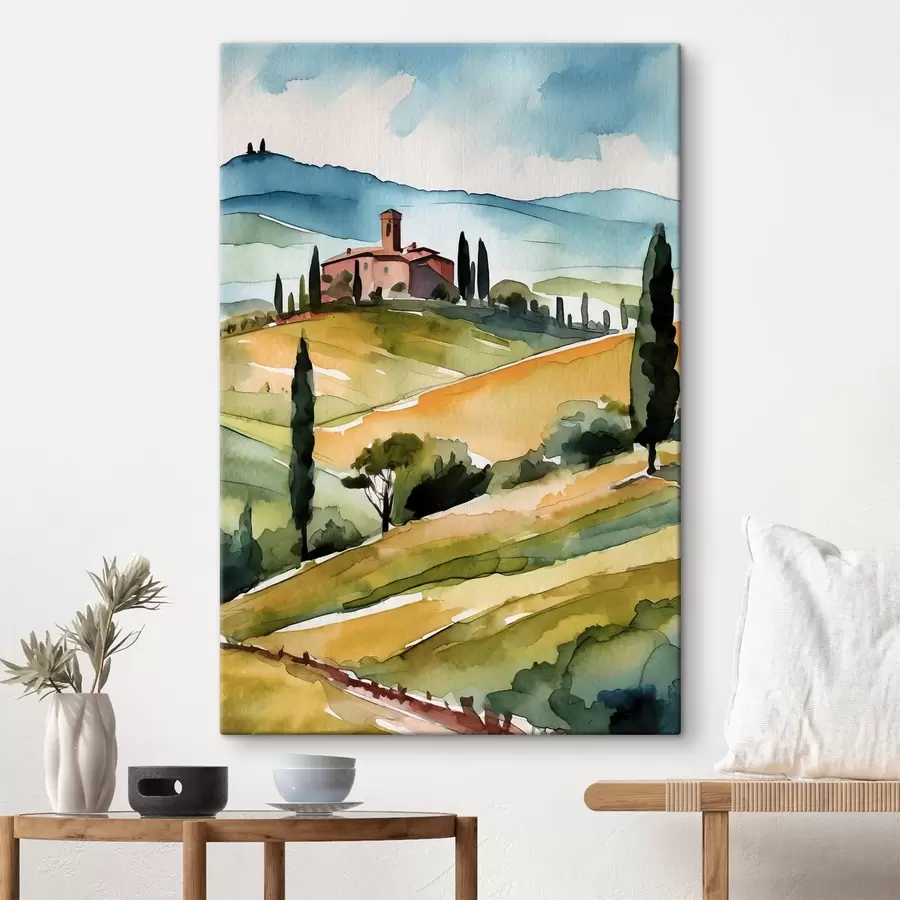 Glezna Mierīga lauku ainava ar līdzenām pakalnēm s36683