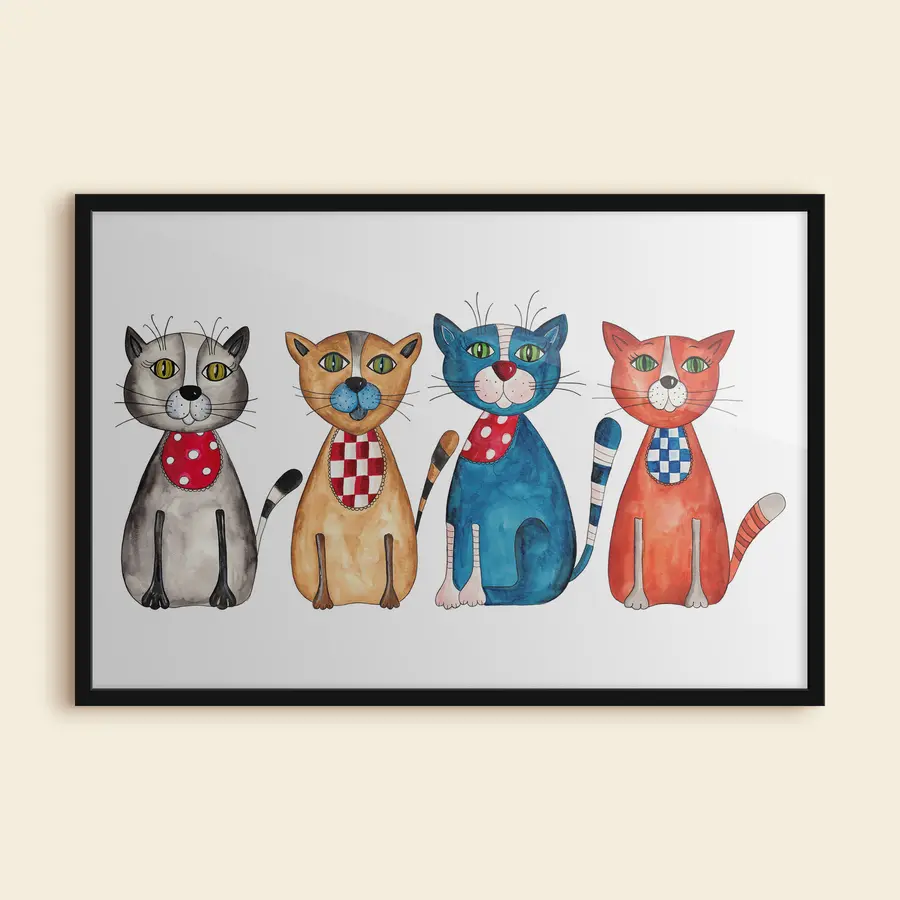 Fototapetes Krāsaini kaķi ar burvīgām izteiksmēm f08754