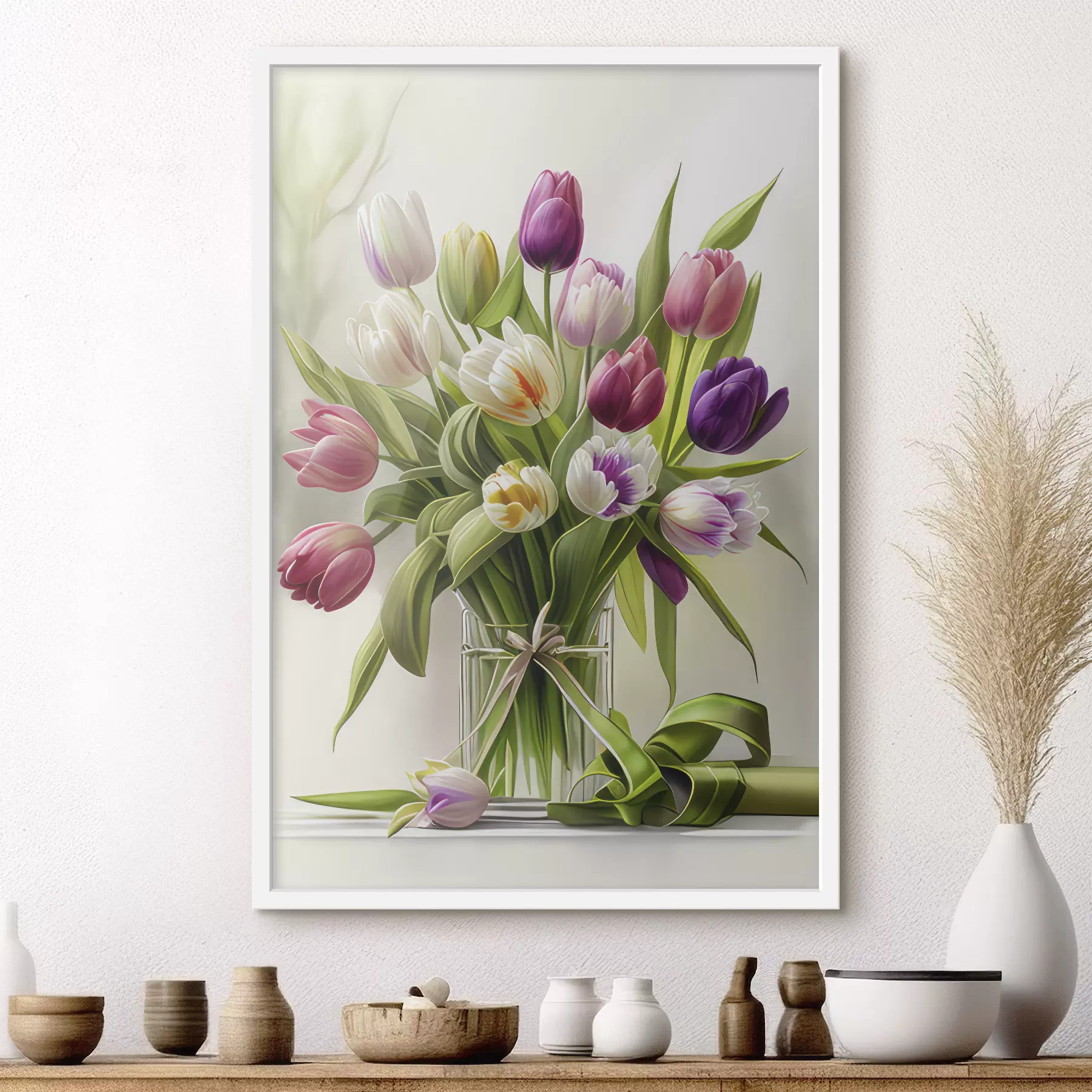Fototapetes Krāsainas tulpes stikla vāzē f31219