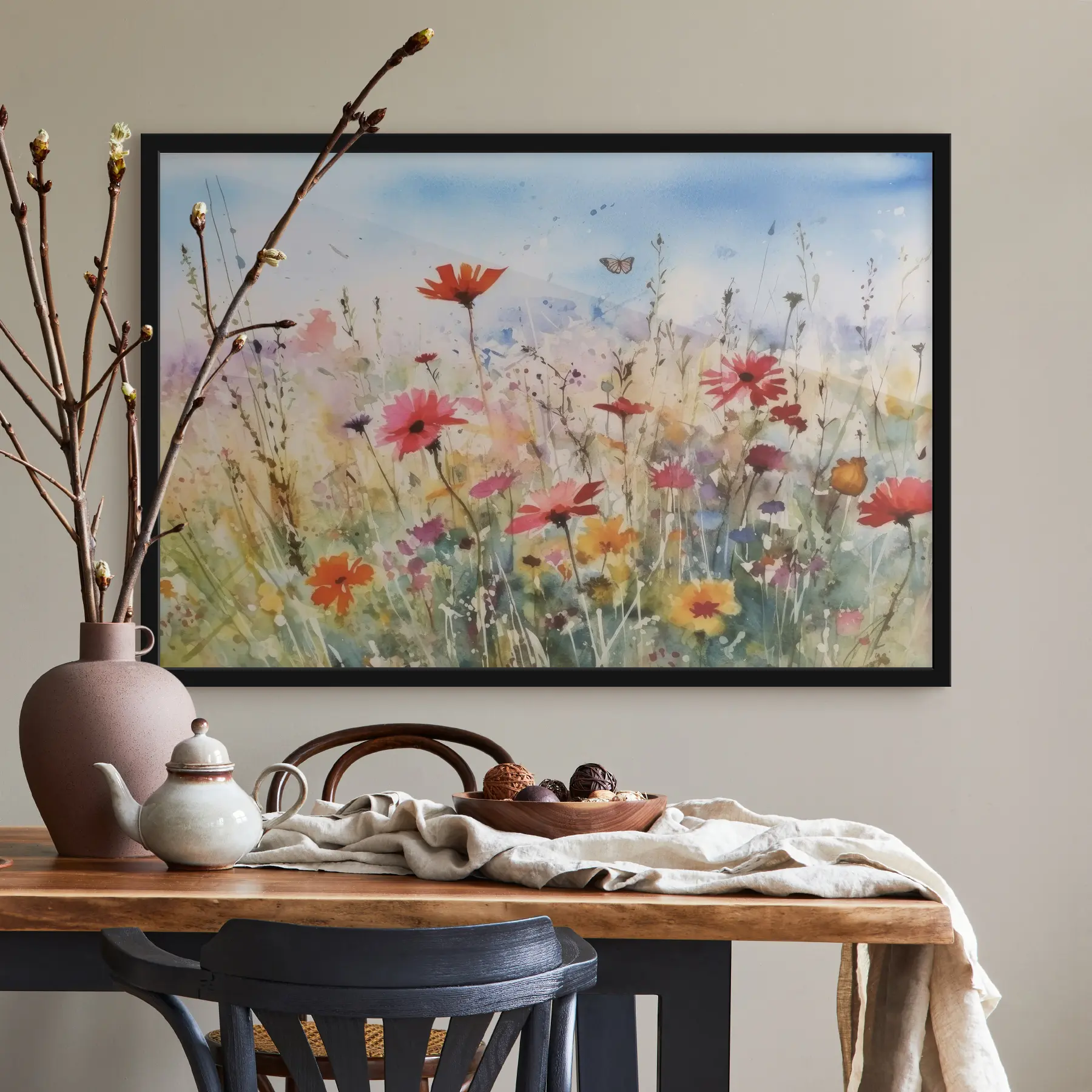 Fototapetes Krāsainas savvaļas puķes saulainā pļavā f33668