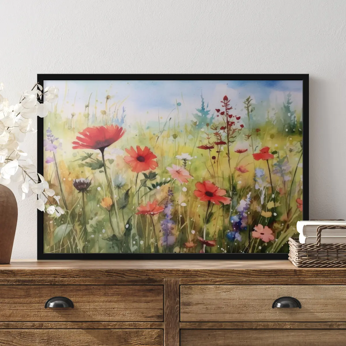 Plakāts Spilgtas puķes saulainā pļavā f33680