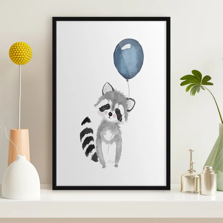 Fototapetes Raccoon ar rotaļīgu balonu f33717