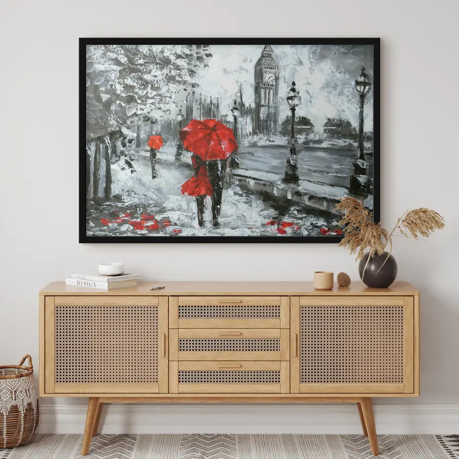 Fototapetes Pāris zem sarkanām lietussargiem Londonā f34614