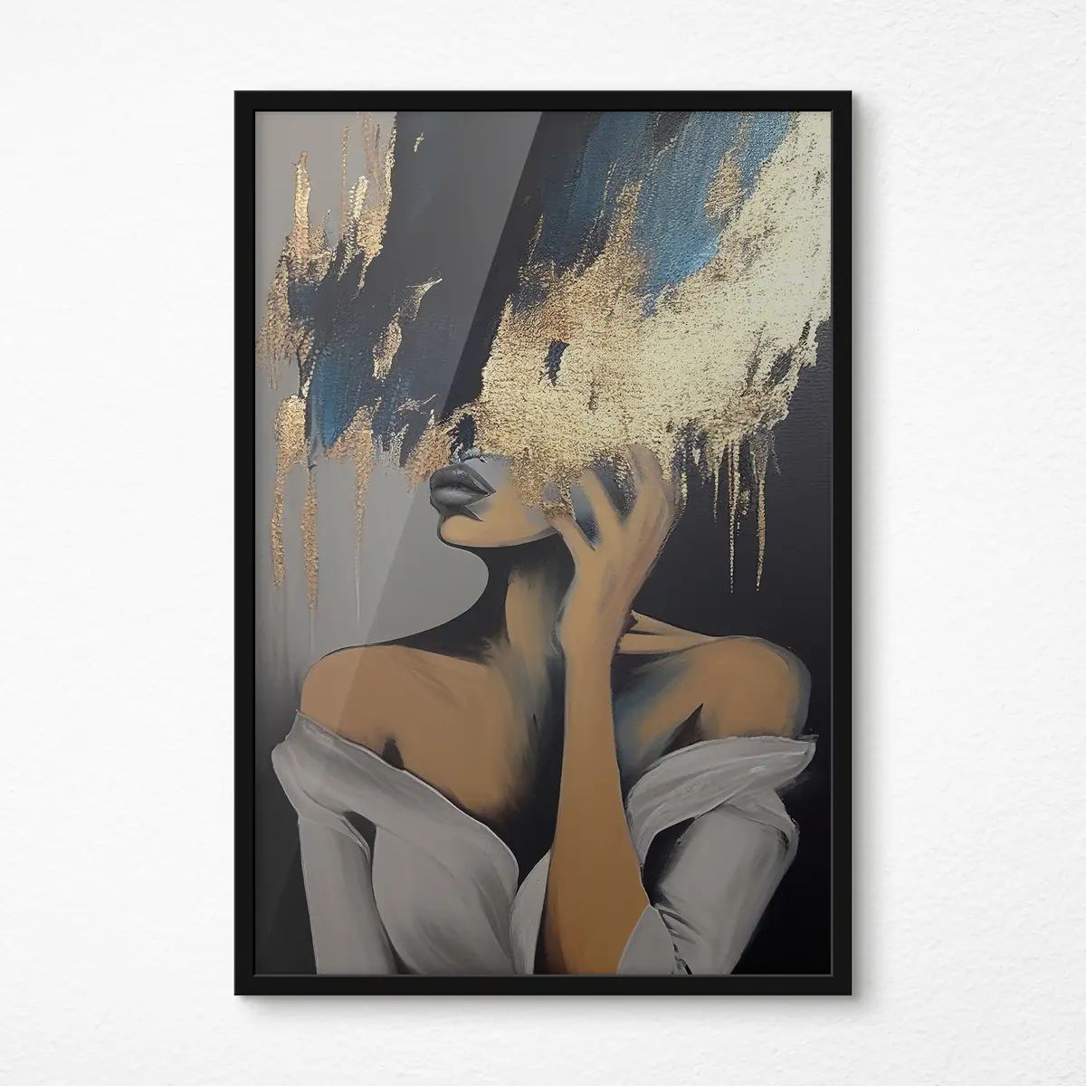 Plakāts Jauna sieviete ar melnu krāsu uz sejas akvareļgleznojumā f34863