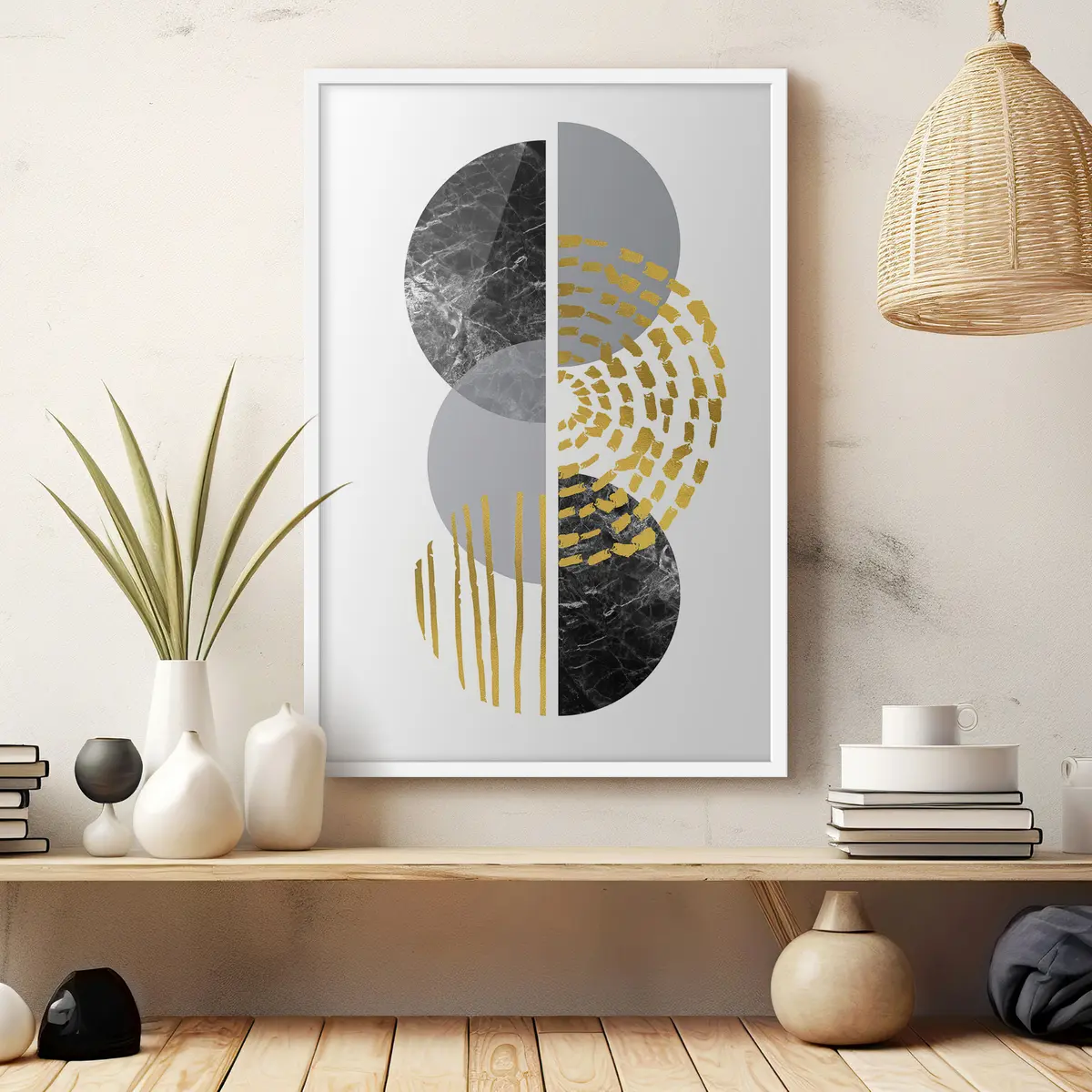 Plakāts Abstrakts sienas grafika baltā, pelēkā un melnā krāsā f35942
